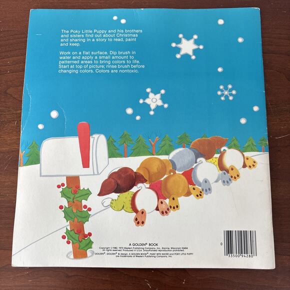 Golden Book poky little puppy's first christmas Paint With Water Book Unused 70s - Picture 2 of 9
